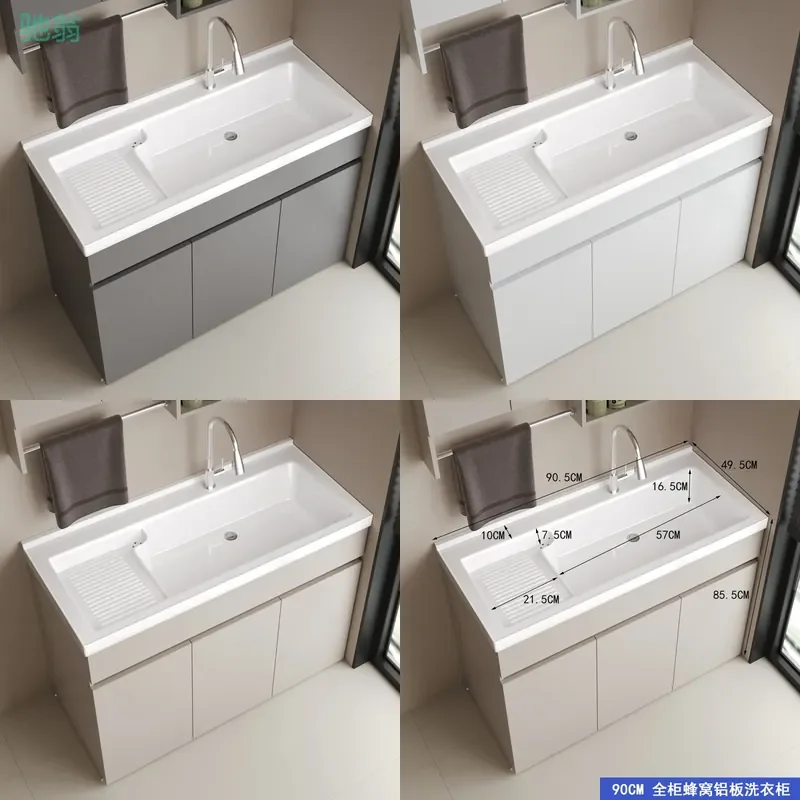 For Honeycomb Aluminum Balcony Cabinet Integrated Laundry Unit with Ceramic Basin and Washboard Bathroom Sink Storage