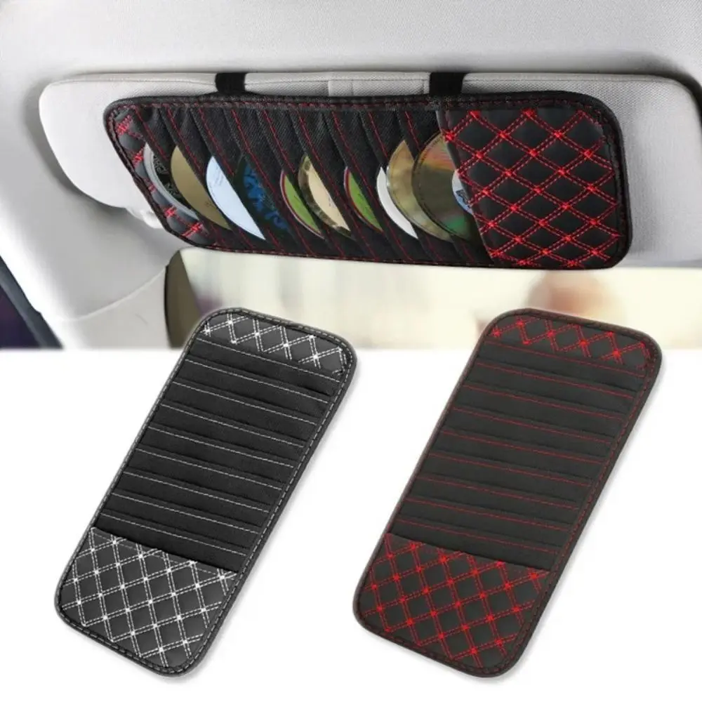 

PU Leather Car CD Holder Bag Anti-Lost Pouch Car Disc Storage Case Safe Red/White Auto DVD Leather Clips CD DVD Disc