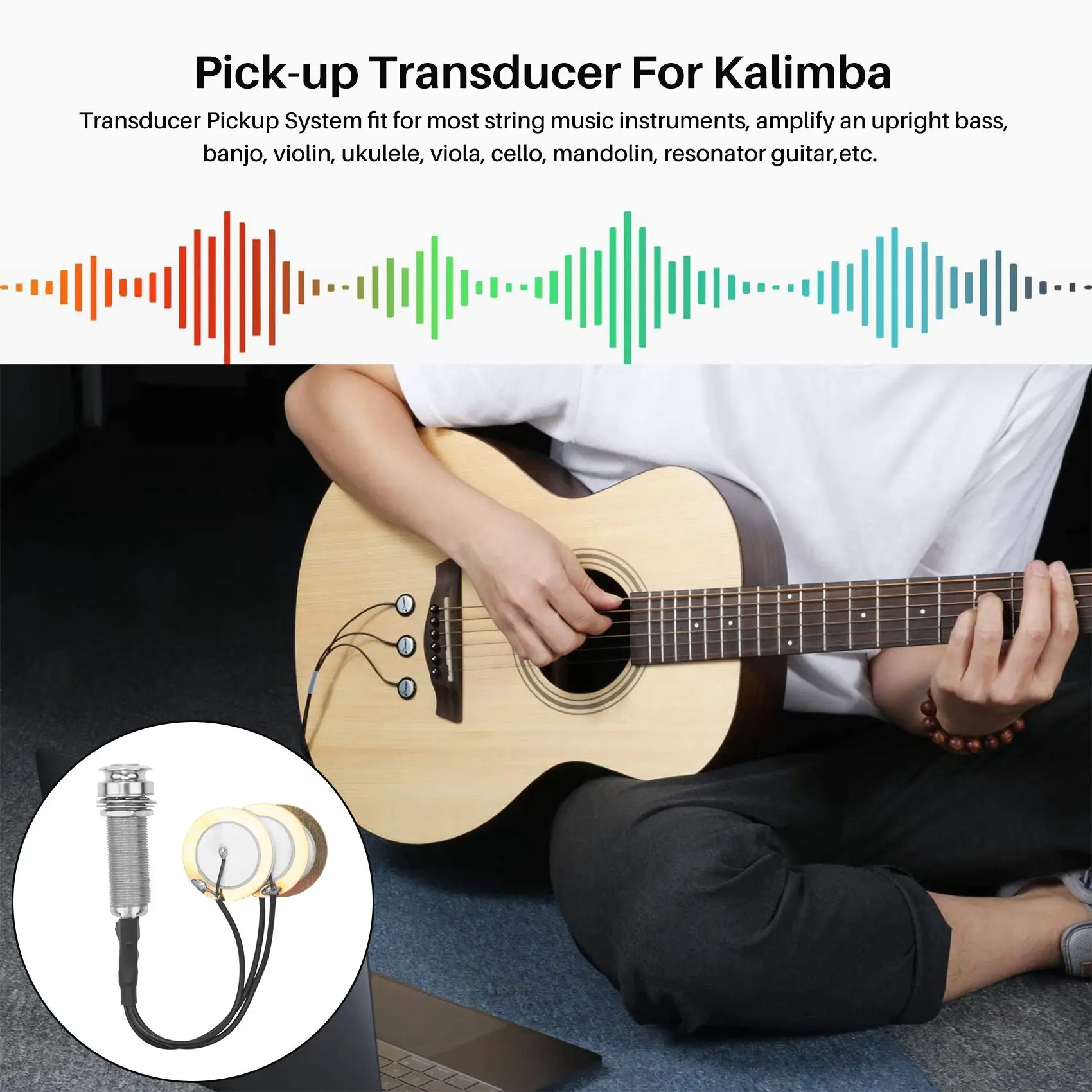ميكروفون BVBV Piezo يتصل بـ 3 التقاطات محول الطاقة مع مقبس طرفي لـ Kalimba