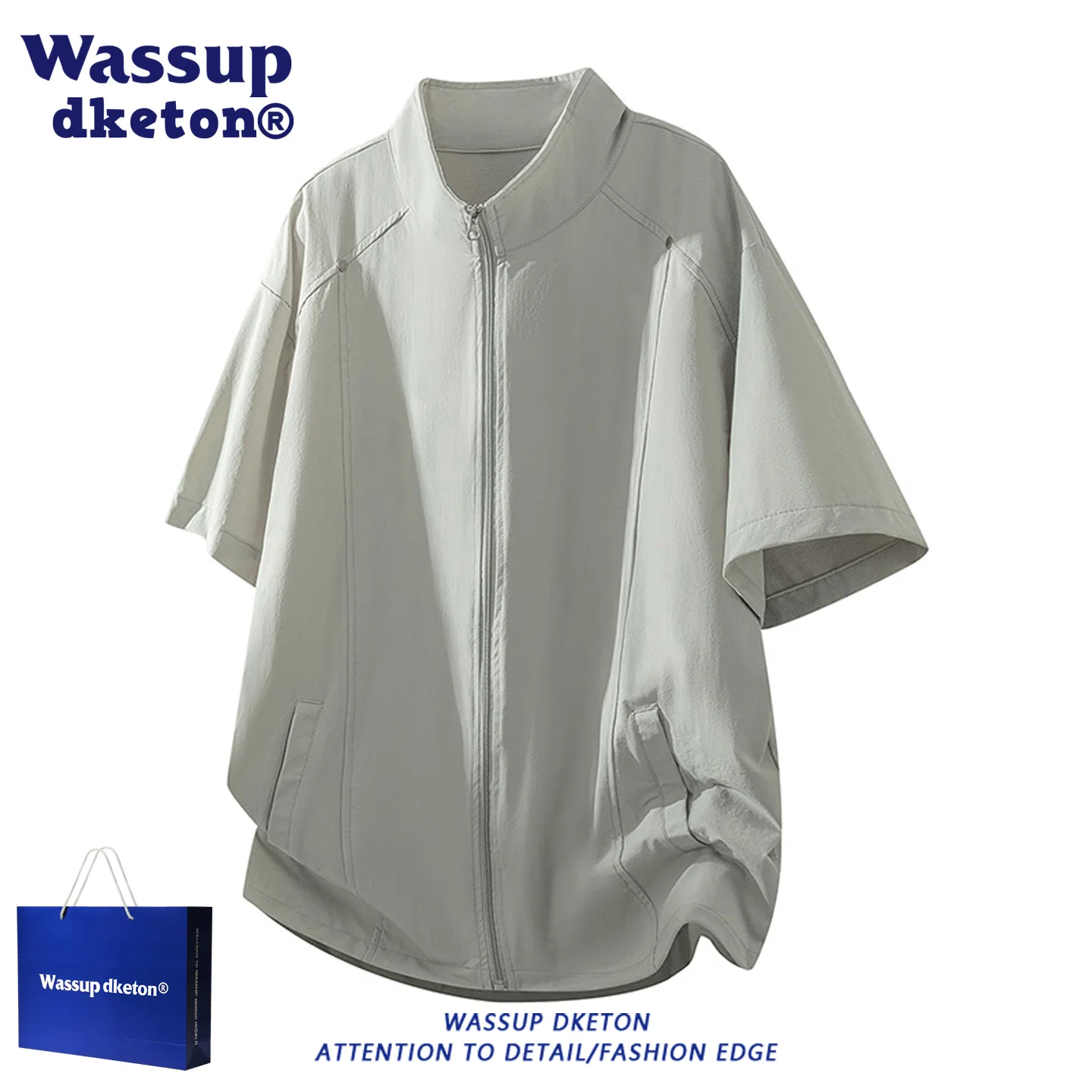 

Мужская футболка с коротким рукавом Wassup Dketon из ледяного шелка, быстросохнущая, для фитнеса и спорта на открытом воздухе, большие размеры, кардиган на молнии, свободный крой