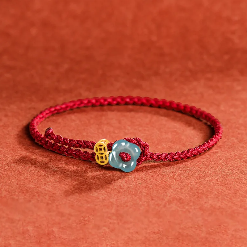 Echtes natürliches blaues Wasserjade-Blumenarmband, handgeknüpft, geschnitzter Charm, Jadeit-Schmuck, modisches Amulett, Geschenke für Frauen