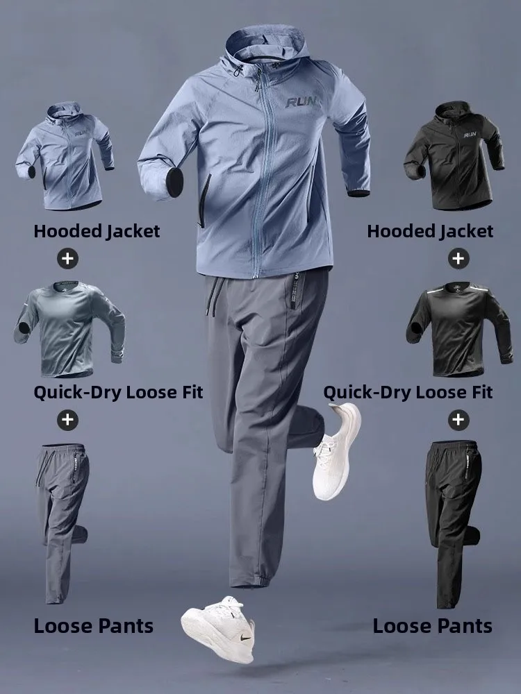 

Men's Casual Sports Wear Set Qui Dry Outdoor Running Fitn Training Jaet Long Sve Long Pants Autumn Spring Faion
