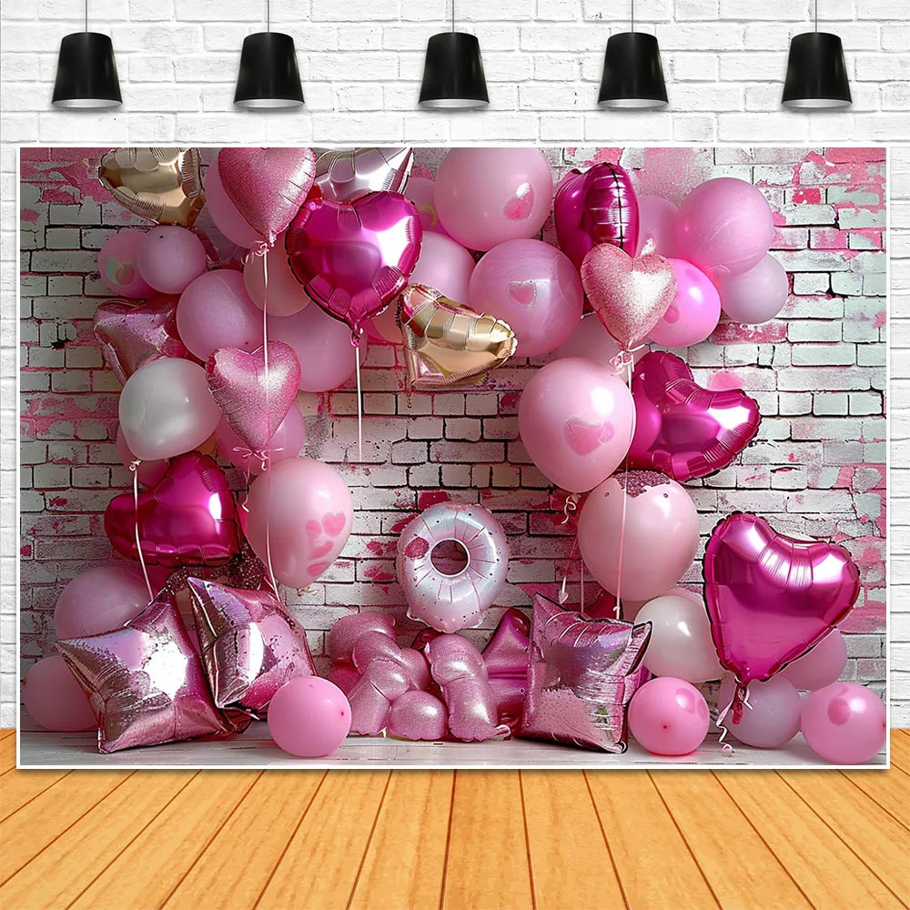Mocsicka fotografia sfondo Graffiti muro di mattoni amore cuore palloncino rosa sfondo di san valentino bambino bambini servizio fotografico puntelli