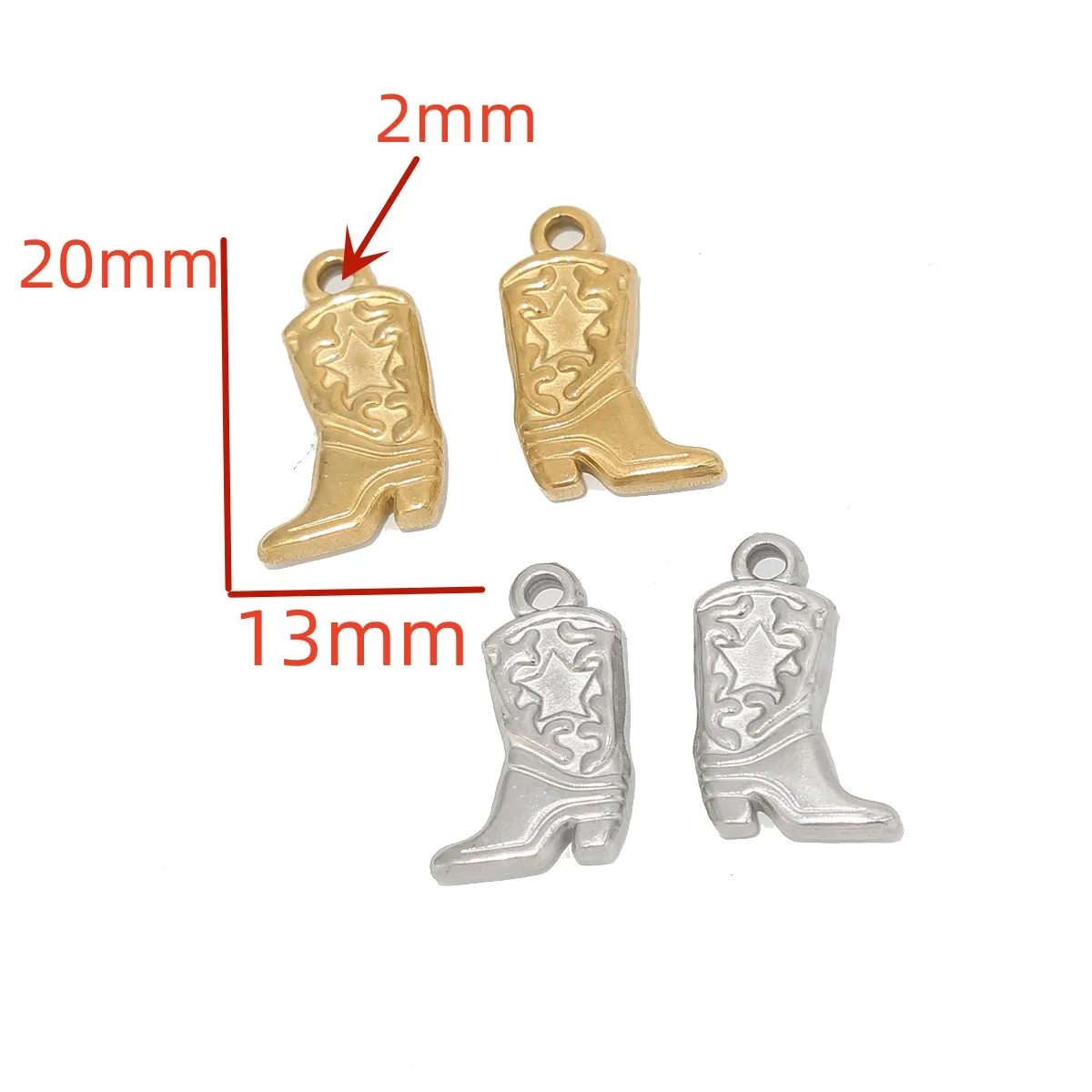 5pcs Cowboy Boots Charms Stainless Steel Pendants with Star Pattern for Jewelry Making Handmade Necklace Supplies Crafts Gifts