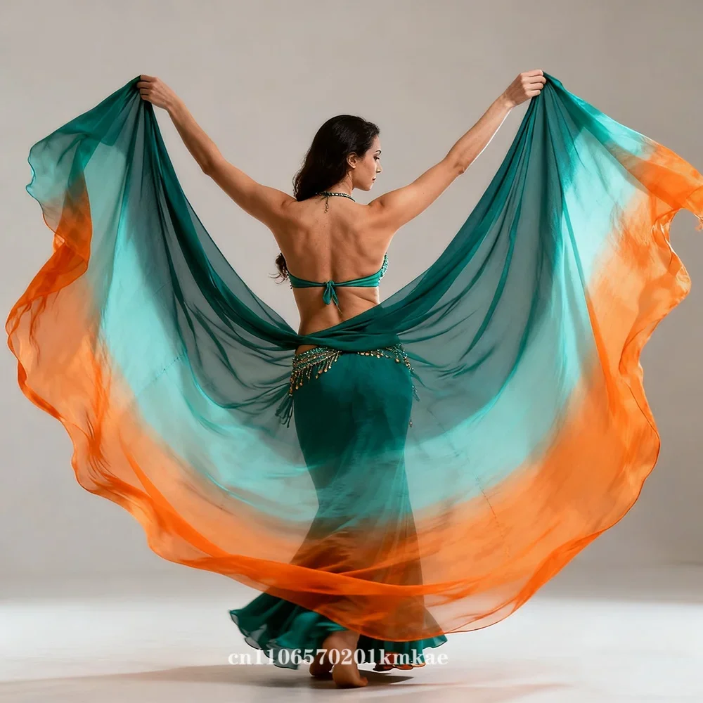 100% 실크 벨리댄스 베일 맞춤 수제 염색 스카프 숄 공연 소품 액세서리 신상품 개인 맞춤 가능
