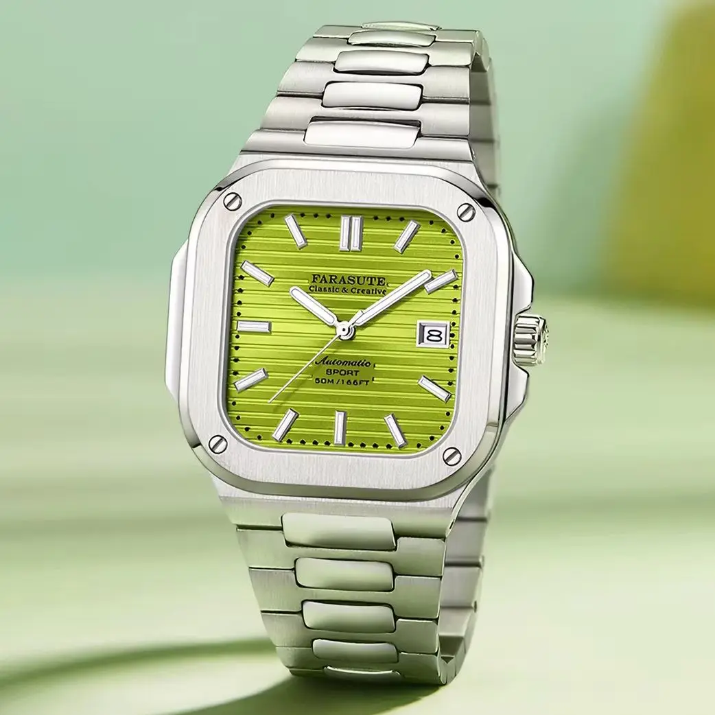 FARASUTE Men Automatic Watch 38mm Square Mechanical Wristwatch Luminous Sapphire Mirror 50m Waterproof Miyota 9019