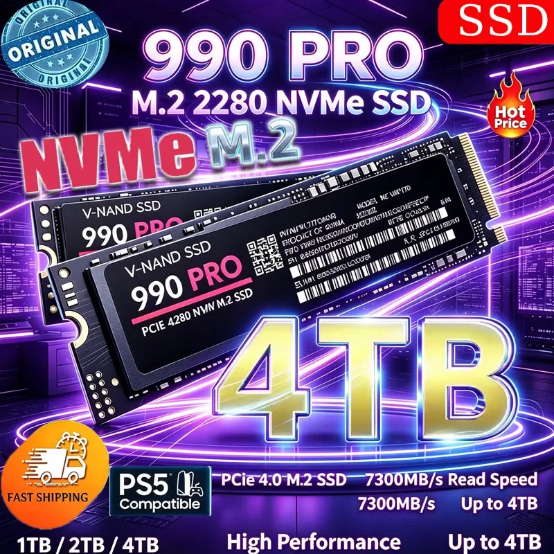 2026 New M.2 990 PRO NVMe SSD PCIe Gen4 High Performance Internal Drive 2TB 4TB Storage Upgrade For PS5 Desktop Laptop