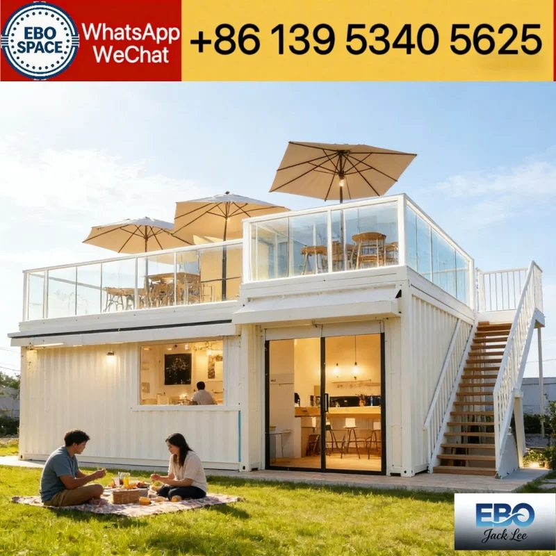 Twin-wing Container House: Durable steel structure prefabricated house, customizable multi-purpose container house