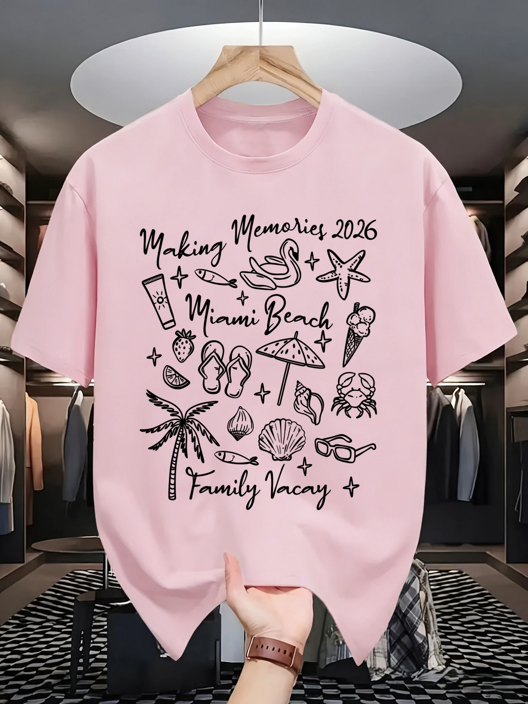 Spending The Summer By The Seaside Prints Cool Sport T-Shirt Men Trendy Loose Cotton T Shirts O-Neck Tee Casual Soft Streetwear