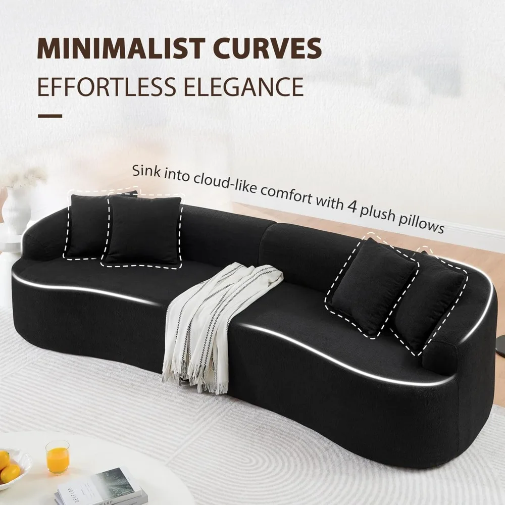 أريكة مقطعية حديثة وبسيطة بأربعة مقاعد، تصميم وحدات منحنية، راحة سحابة بدون عظم، تنجيد صوف الحمل #3