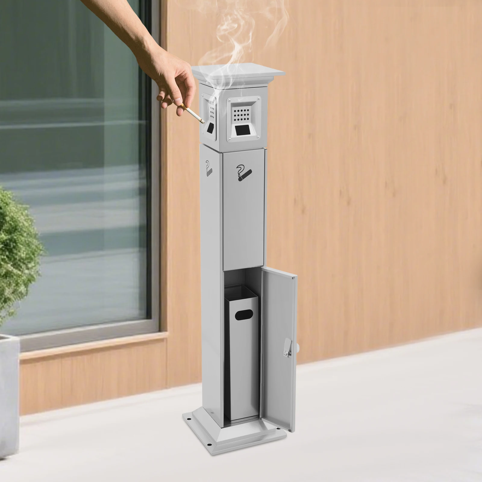

Standing Cigarette Butt Receptacle 25*25*112cm Stainless Steel Cigarette Butt Receptacle for Hotel Lobby Outdoor Ash Urn with Ke