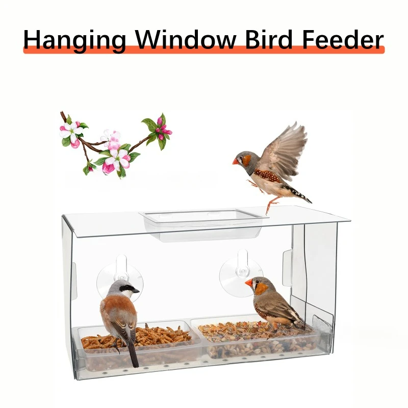 New Acrylic Suction Cup Bird Feeder Wild Pigeons Hummingbirds Foldable Bird Cages Nests Hanging Window Feeder Pet Supplies