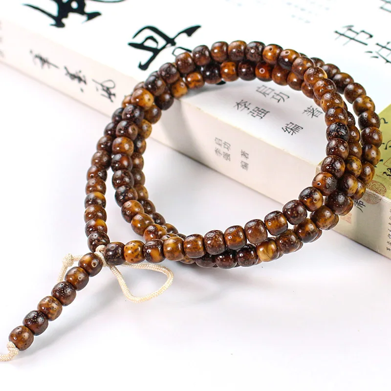 Star Moon 108 Pieces 6*7MM Black Vein Tiger Skin Old Bodhi Beads Meditation, Jewelry for Men and Women Coupl
