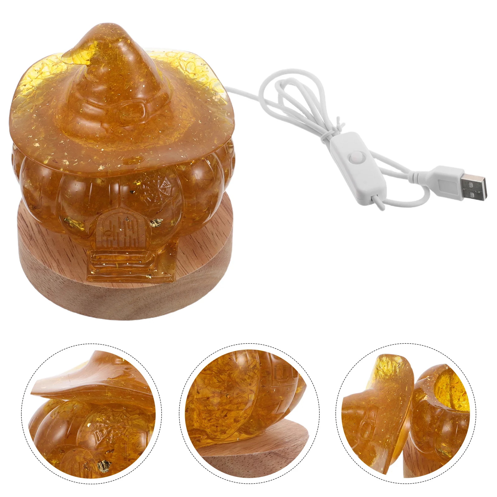 اليقطين ضوء الليل Led كريستال اليقطين على شكل مصباح مع قاعدة خشبية توهج سقوط ديكور هالوين عيد الشكر حفلة صالح