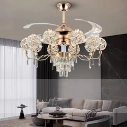 BOSSEN Golden Crystal Fan Light, Fan Blade Maximum Size 52-inch, Iron Body, Home Decor Chandelier for Living Room, Dining Room