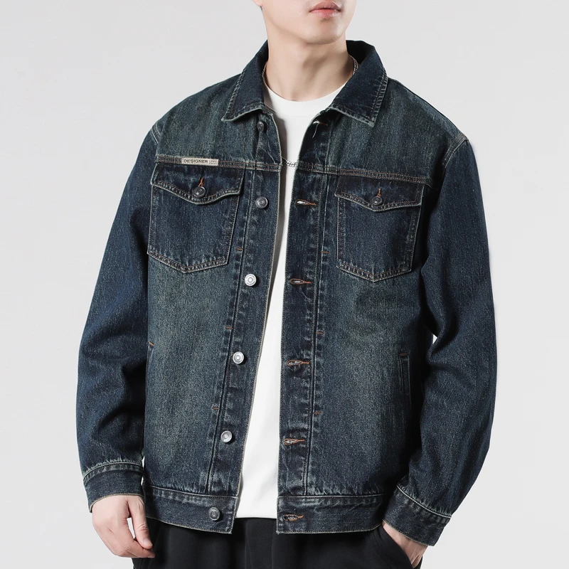 

Male Retro Nostalgic Washed Denim Jacket Fashion Sense Autumn New Style Men's Spring Autumn Style American Trend Jacket Top