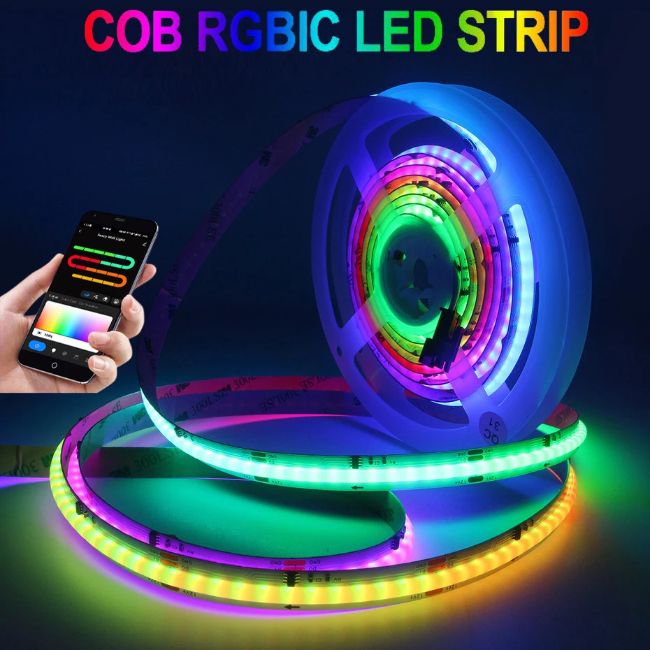 Dimmable COB LED Strip Light DC 24V RGBIC Dreamcolor Chasing Tape 420LEDs/m Tuya Smart Led Ribbon For Room Lighting Decoration