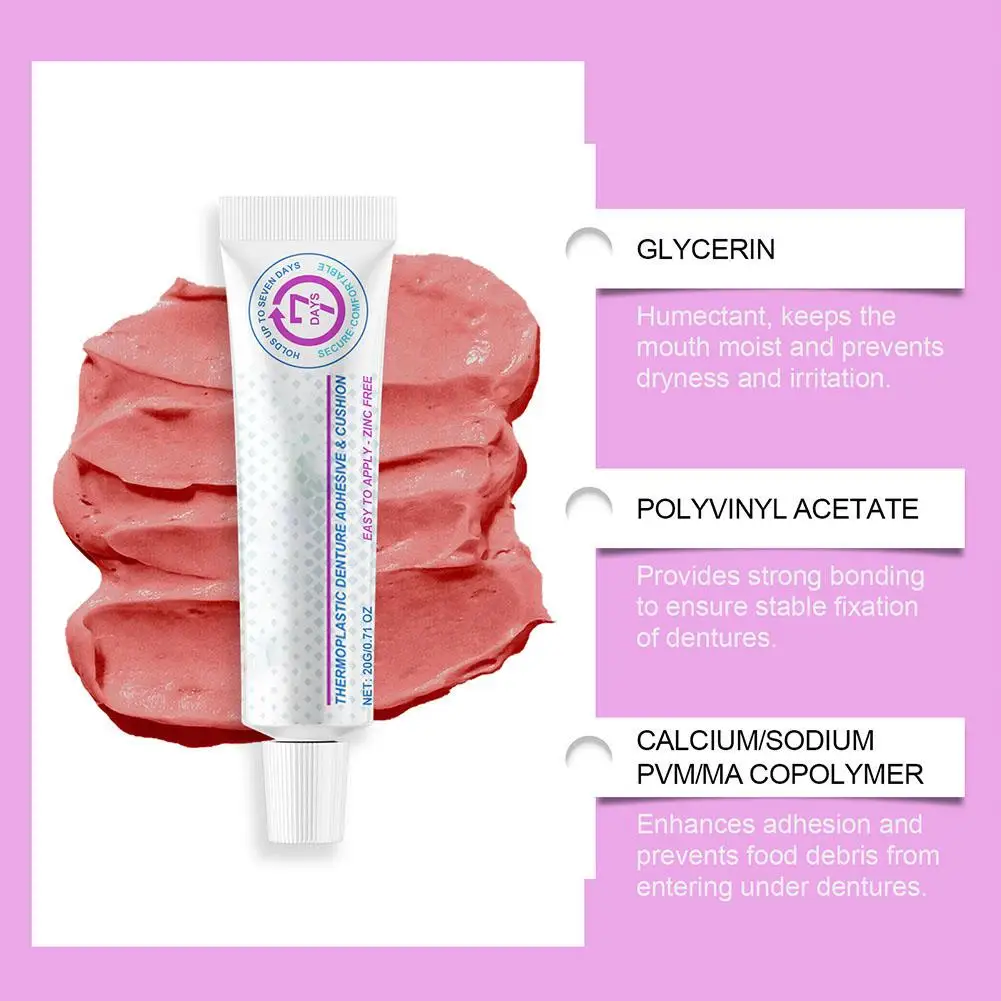 Protesi in silicone Kit di rilavorazione Cuscino adesivo Attrito Protesi fisse Migliora il comfort Cura della protesi Colla adesiva Cura dei denti