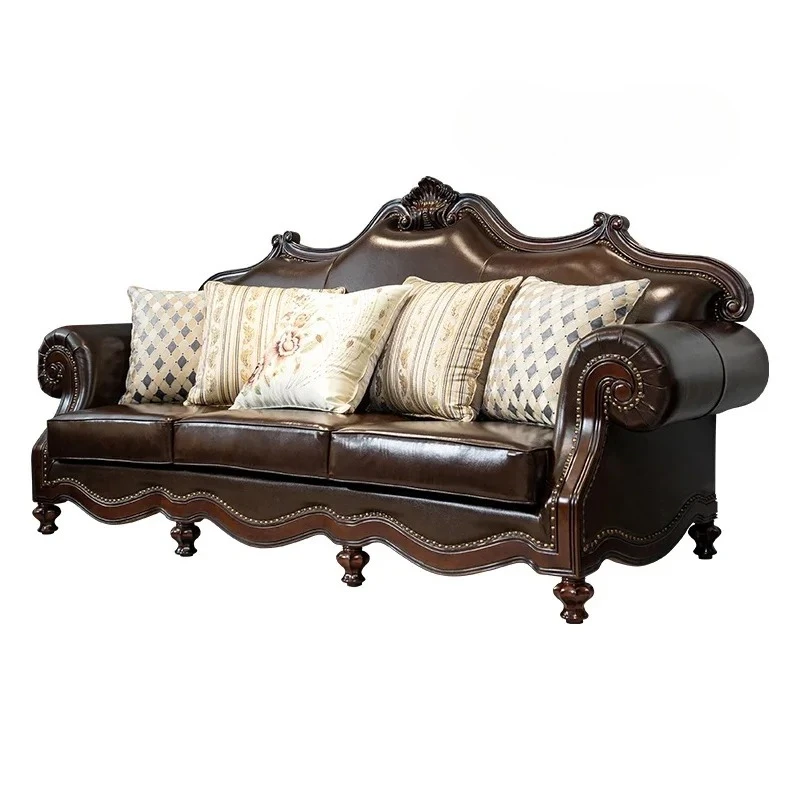 

Диван высокого класса, роскошный первый слой из воловьей кожи, массив дерева, американская деревенская кофейная мебель по индивидуальному заказу