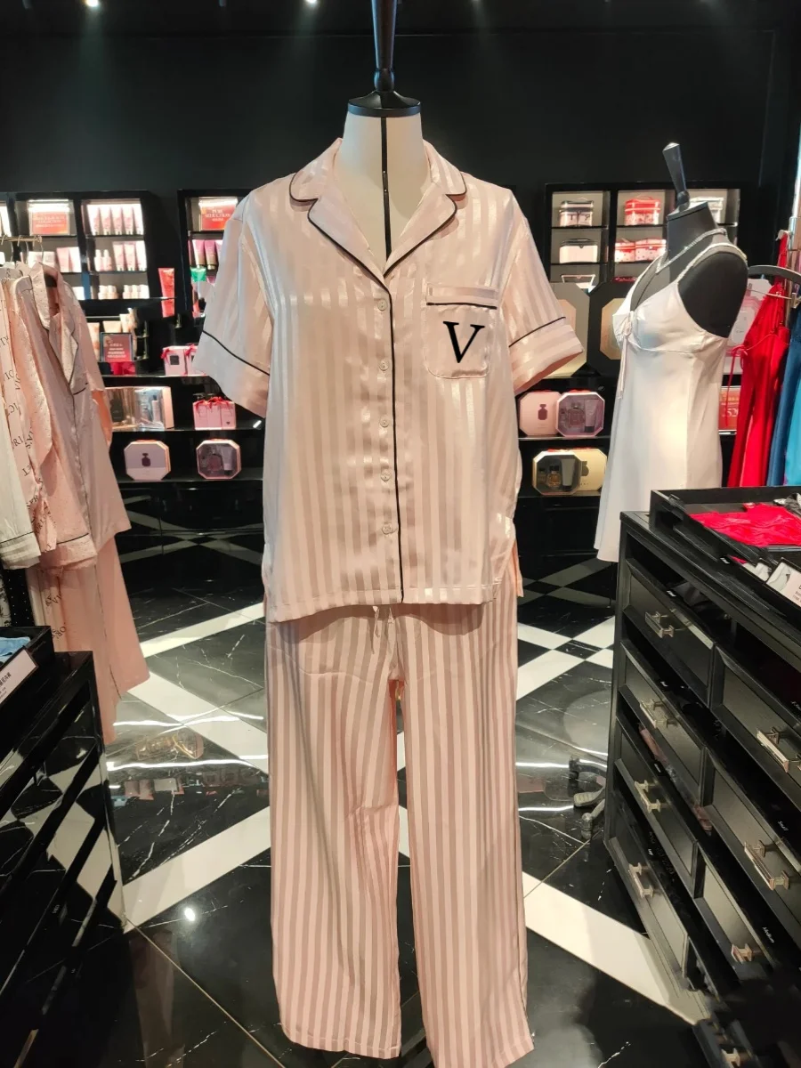 silk-satin-sleepwear-set-for-women-short-sleeve-long-pants-home-clothes-soft-comfortable-lightweight-elegant-outfit