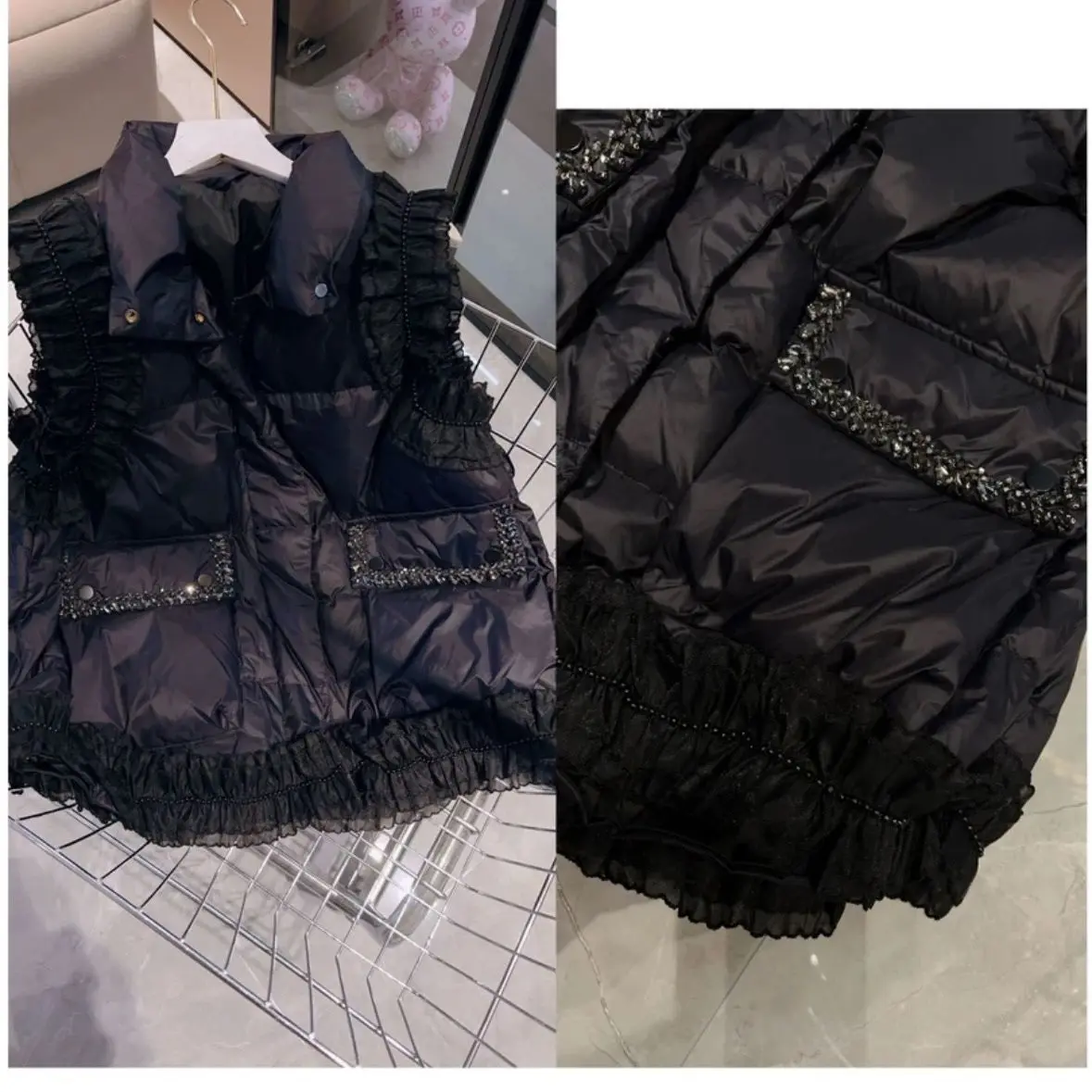 

2025 New Women's ort down Jaet Bear Cotton Vest Stand Collar Outerwear Autumn Winter Bright Surface Faionable