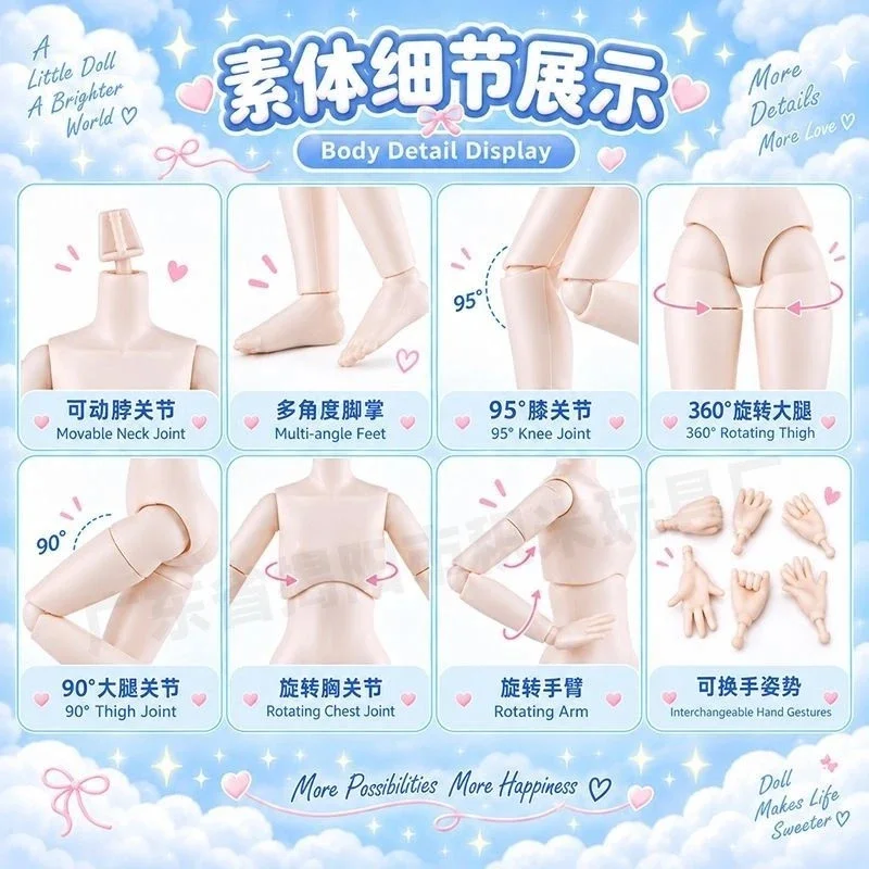 6 Inch BJD Doll Body, Jointed Action Figure 1/12 Scale, Vinyl Headless Nude Toy, For Makeup Practice Custom DIY, Gift For Girls