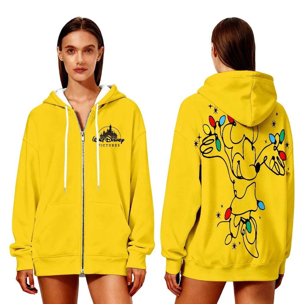 جديد المرأة الشتاء المتضخم مقنعين زمم البلوز ديزني بلوتو أضواء عيد الميلاد طباعة Y2K الشارع موضة المتضخم هوديي #3