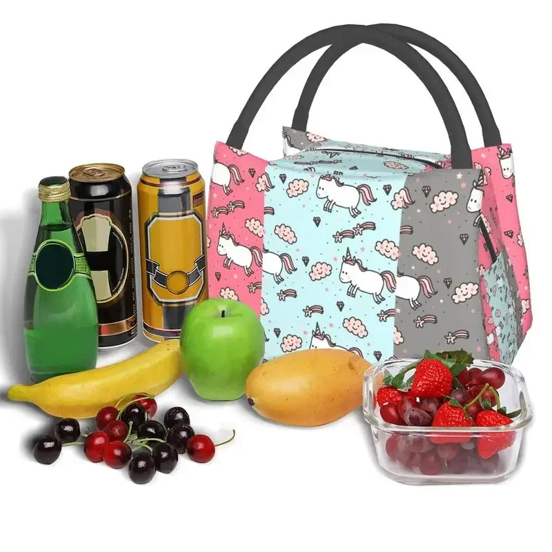 Doodle Unicorns Pattern Insulated Lunch Tote Bag for Women Resuable Thermal Cooler Bento Box Hospital Office image 6
