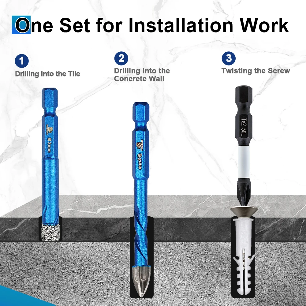 

BRSCHNITT Dry Drill Bits 5pcs 6 to 10mm Quick-Fit Shank Core Bit for Tile Granite Marble Masonry Drill Core Bit