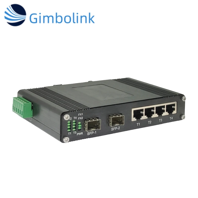 محول شبكة الألياف البصرية الصناعية 4-port 10/100/1000BASE-T + 2-port 1000BASE-FX محول إيثرنت DIN السكك الحديدية المثبتة التوصيل والتشغيل