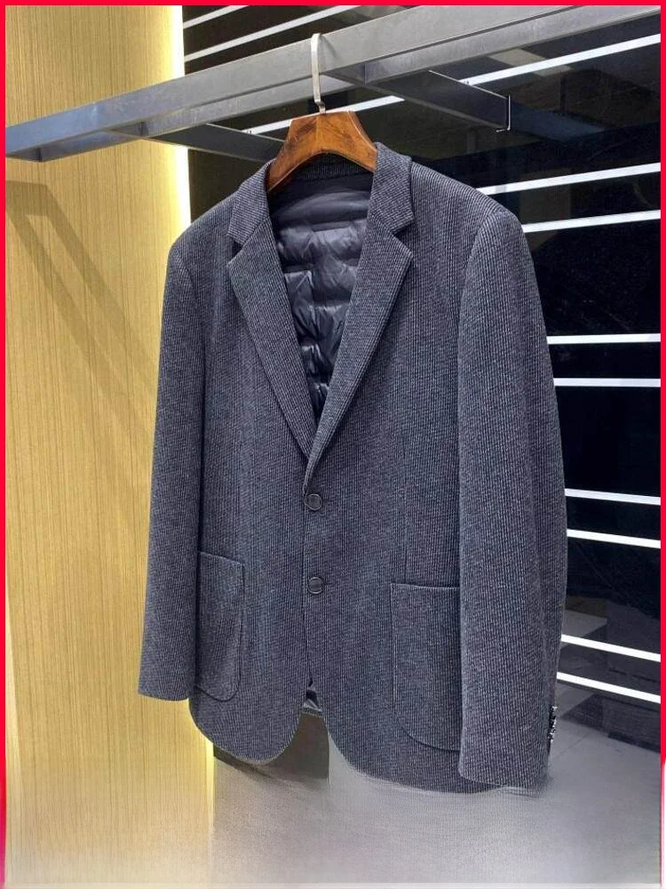 

High-End Goose down Filled Men's Winter Busin Casual Simple Warmth Suit Jaet Polyester Fiber Non-Iron Treaent