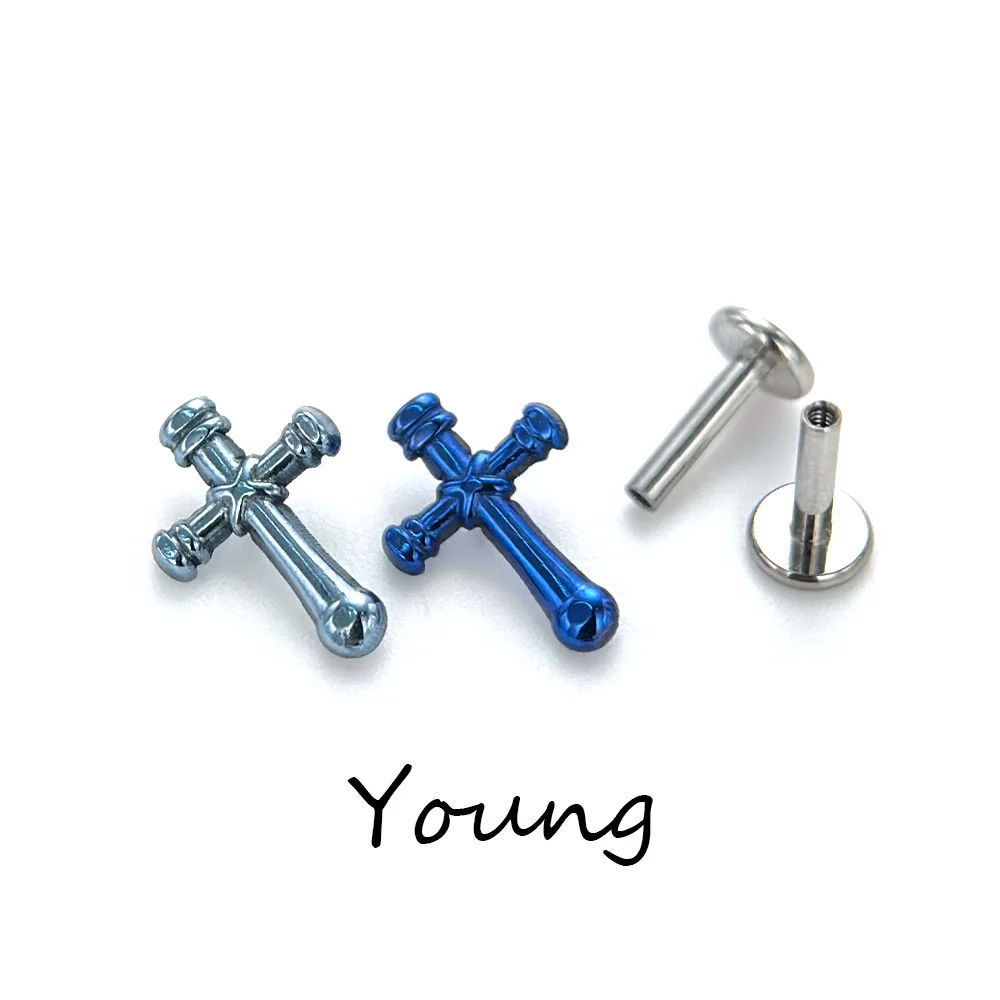 F136 Titanium G23 Tieback Cross Ear Studs Medical Implantable Grade Anti-Allergy Earlobes, Cochlear Nails, Piercing Jewellery