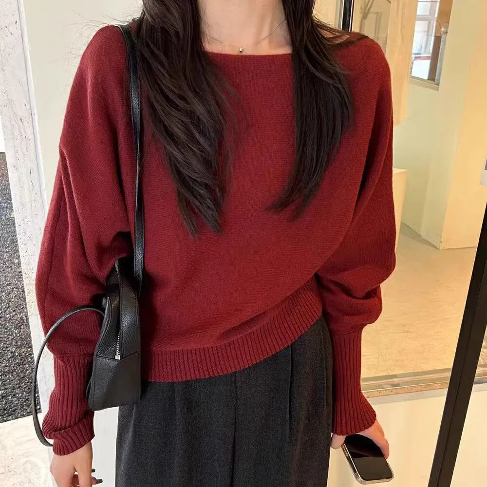 New Long Sleeve Knit Top Loose Thin Beach Top Off-Shoulder Knitted Cardigan Beach Vacation