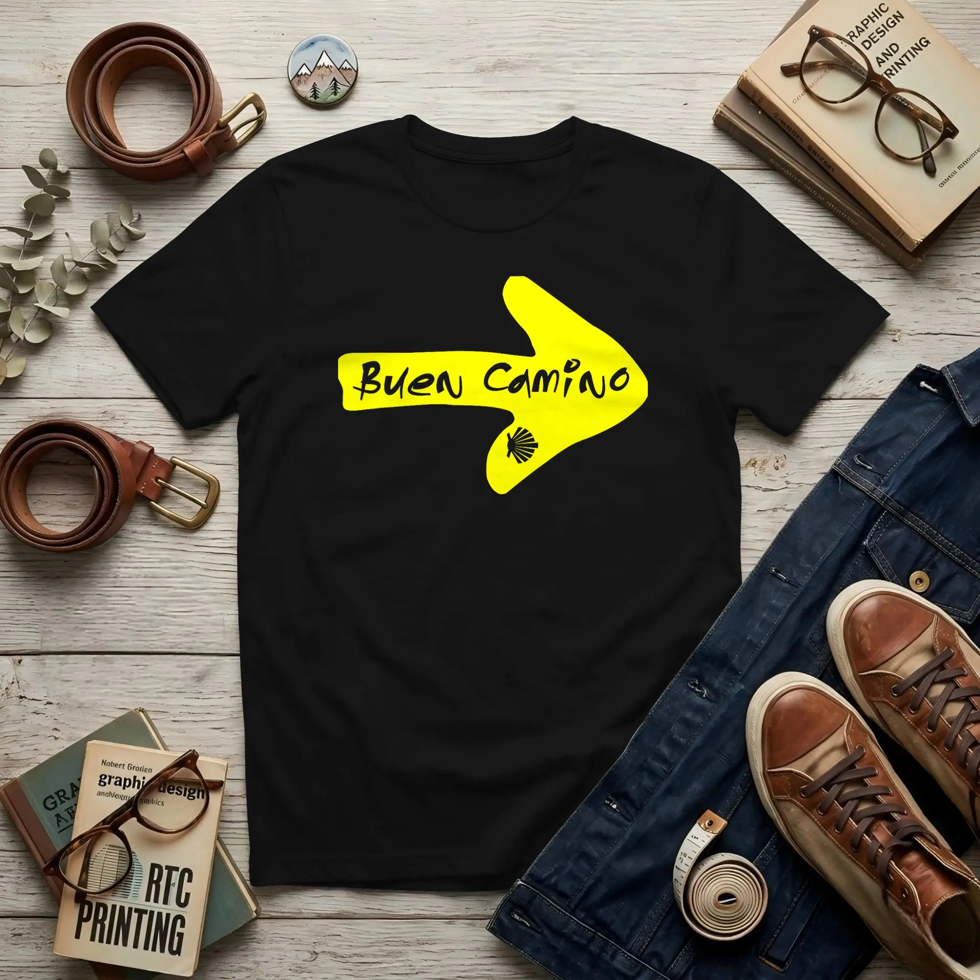 Buen Camino de Santiago Compostela Spain St James Way Gift  Men's  T Shirt  Funny Tee Shirt Short Sleeve Round Neck Cotton