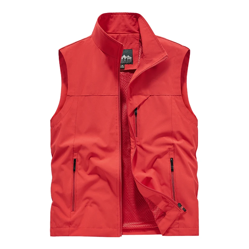 Herren Leichte Softshell-Weste Stehkragen Vollreißverschluss Mesh-Futter Reißverschlusstaschen Outdoor Freizeit Ärmellose Arbeitsweste Gilet – Detail 7