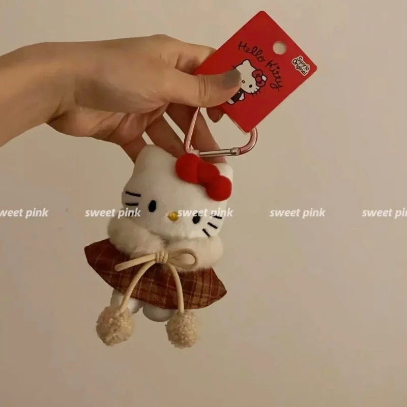Sanrio Hello Kitty Plush Grid Cloak Pendant Pencil Case Notebook Decoration Glasses Case Makeup Bag Accessories Halloween Gift