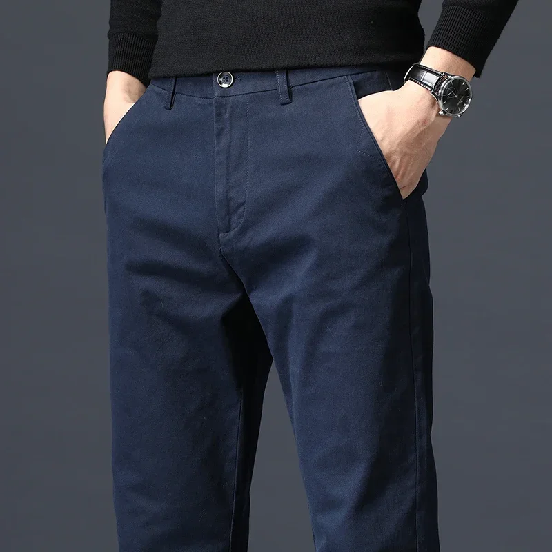 Spring Autumn Casual Pants Men Trousers Clothing Cotton Straight Regular Trousers For Men Korea Basic Black Khaki Blue 2023