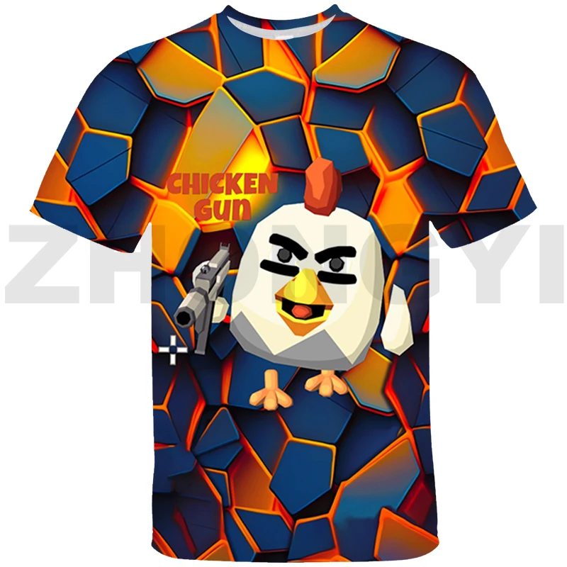 Trendy Chicken Gun 3D T Shirt Teens Chicken Gun Game Graphic T Shirts Sport Leisure Tees Tops Kids Anime Clothes Short Sleeve