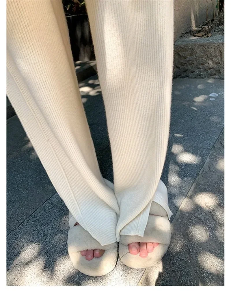 

Winter Women's Knit Pants Korean Fashion Loose Casual Sweatpants Wide Leg Baggy Straight Trousers Streetwear Women Y2k Pants