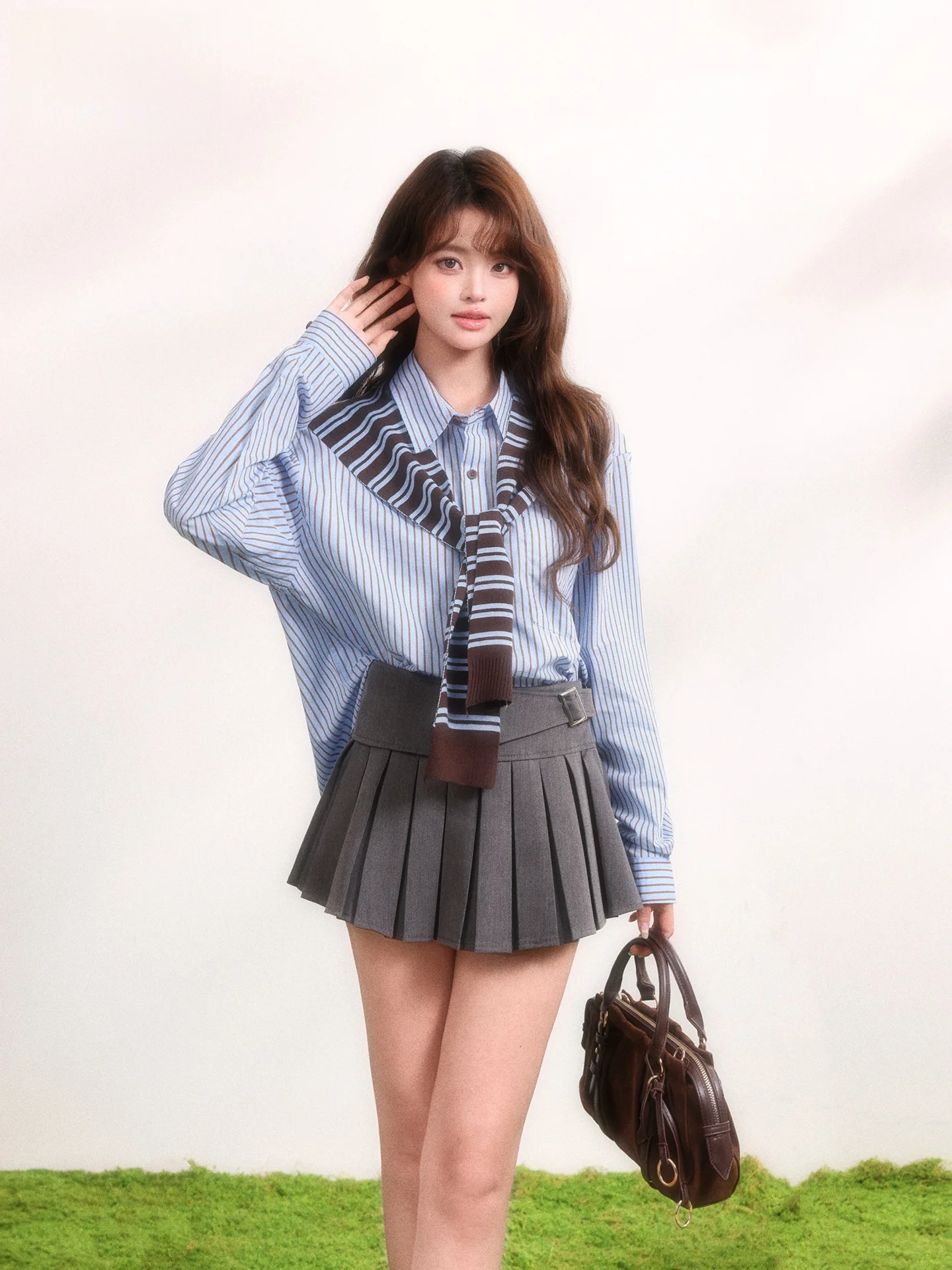 

Loose Fit Striped Long Sleeve Shirt Women's Casual Style Spring New Arrival Blue Stripe Button up Top Commute Fashion Top