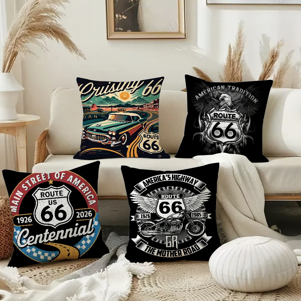 Fashion US Route 66 Pillow Case Square Double-Sided Printing Sofa Cushion Cover Pillowcase Bedroom Bedside