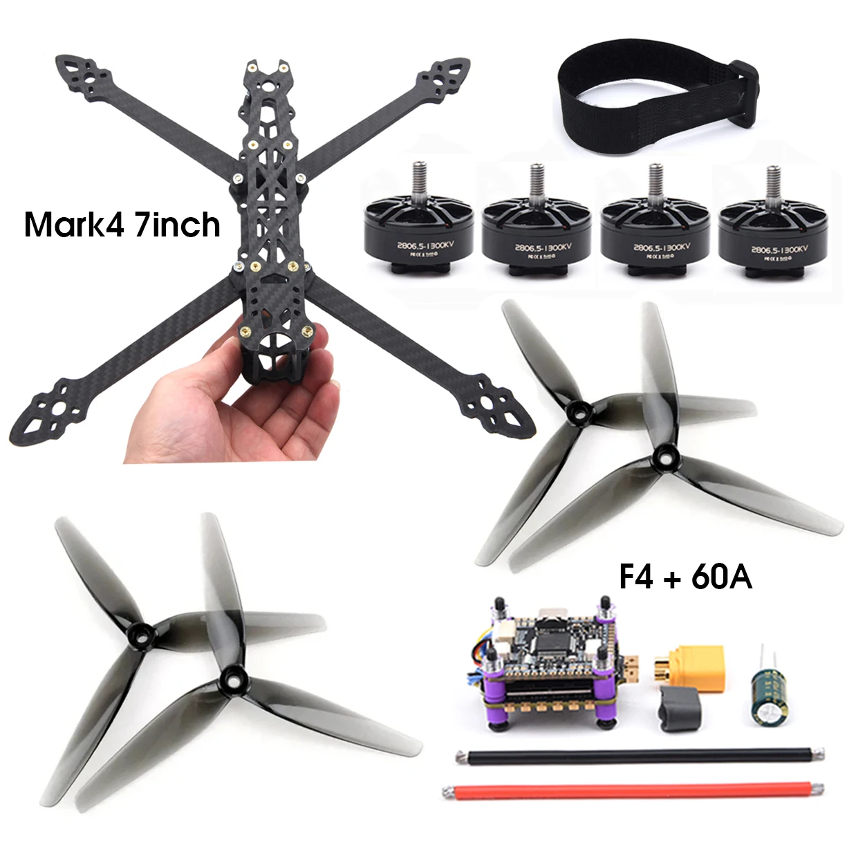 

Mark4 7inch 295mm Frame F4 Flight Control 60A ESC 2807 1300KV Motor 7035 Propeller for FPV Long Range Camera Drone