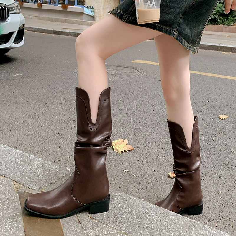 2024 Autumn Women Boots Solid Leather Boots Winter Women Shoes Elegant Long Boots Knee-high Boots Genuine Leather