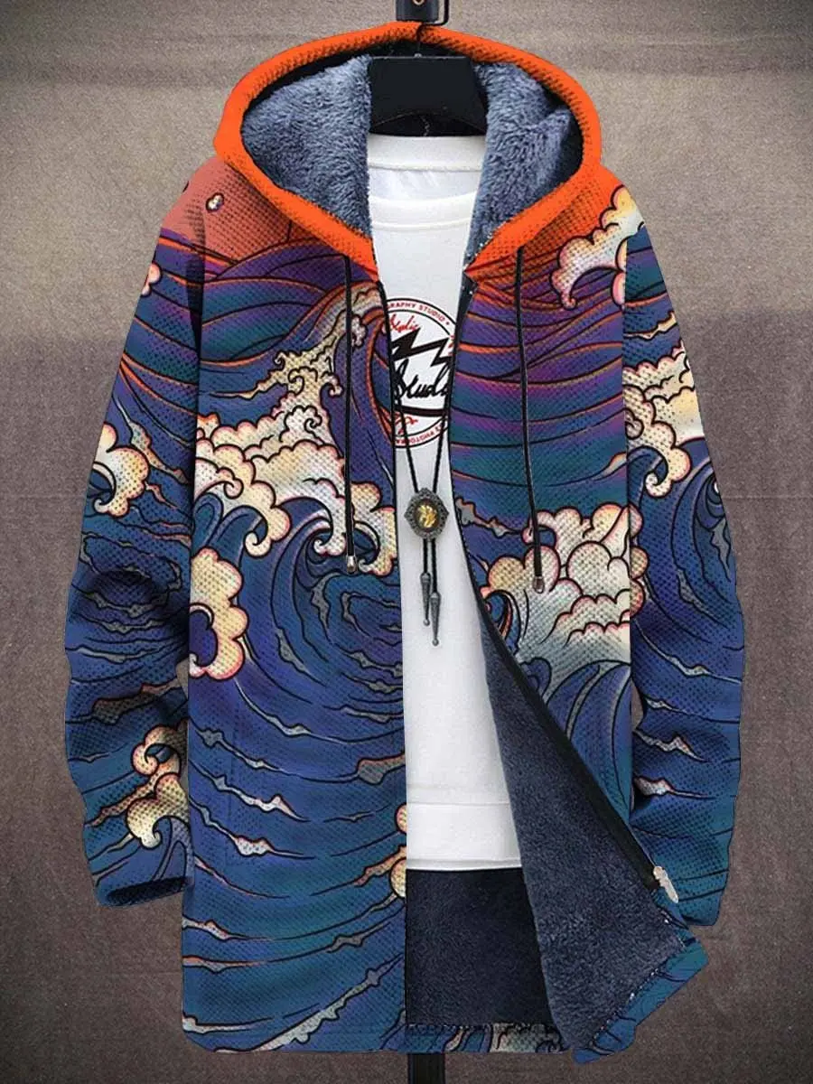 

Retro Waves Art Pattern 3D Printed Men's Plush Thick Long-Sleeved Sweater Cardigan Coat Winter Casual Warm Zipper Jacket HRD17