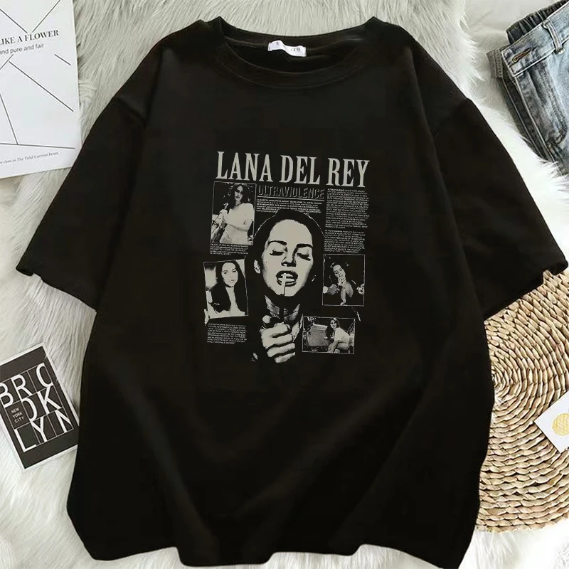 เสื้อยืดสตรีทเสื้อฮิปฮอปฮาราจูกุพิมพ์ลายผู้ชายแฟชั่นนักร้อง Lana Del Rey เสื้อ Y2k ใช้ได้ทั้งชายและหญิง