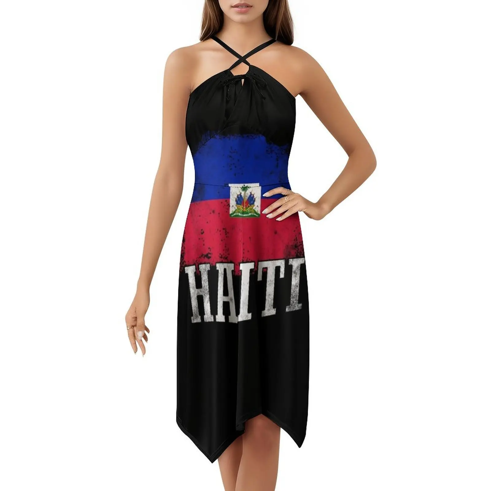 Casamentos haitianos Haiti Bandeira Floral Vestido Smock Para As Mulheres Primavera Verão Vestido Casual Para Festa Haitiano Amor Haiti Haiti Haiti
