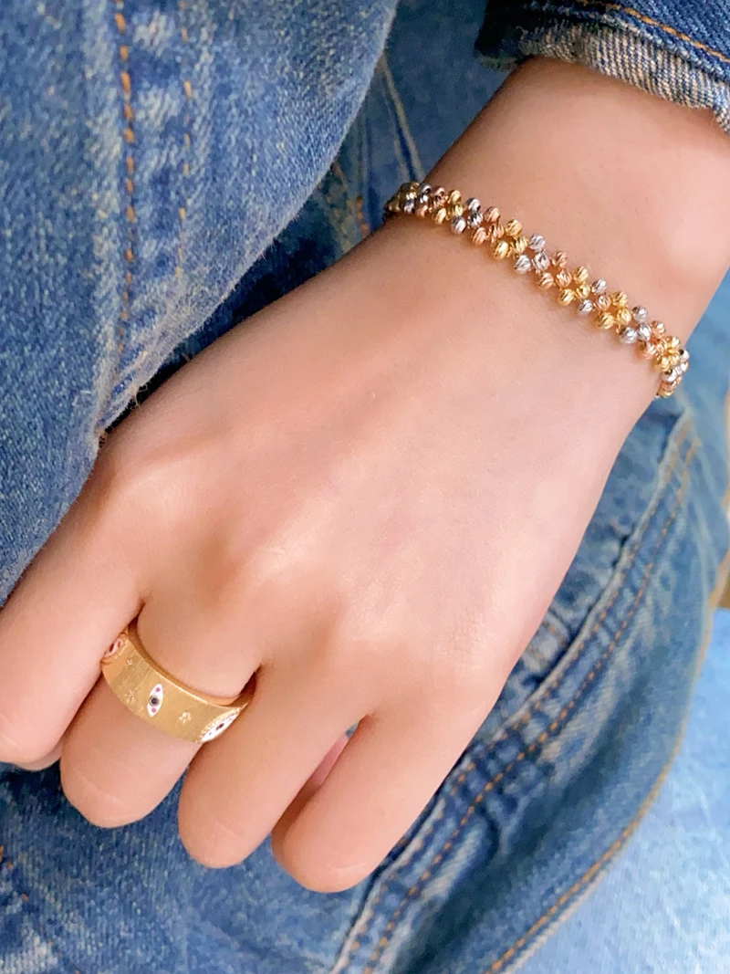 LUOWEND 100% 18K الأبيض + الأصفر + ارتفع سوار ذهب أنيق لطيف نمط رائعة سوار الحفلات للنساء مجوهرات الزفاف العالية