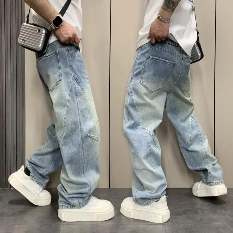 New Arrival Mens Curved Leg Jeans Loose Wide Fit Harem Style Trendy Handsome Versatile Straight Pants
