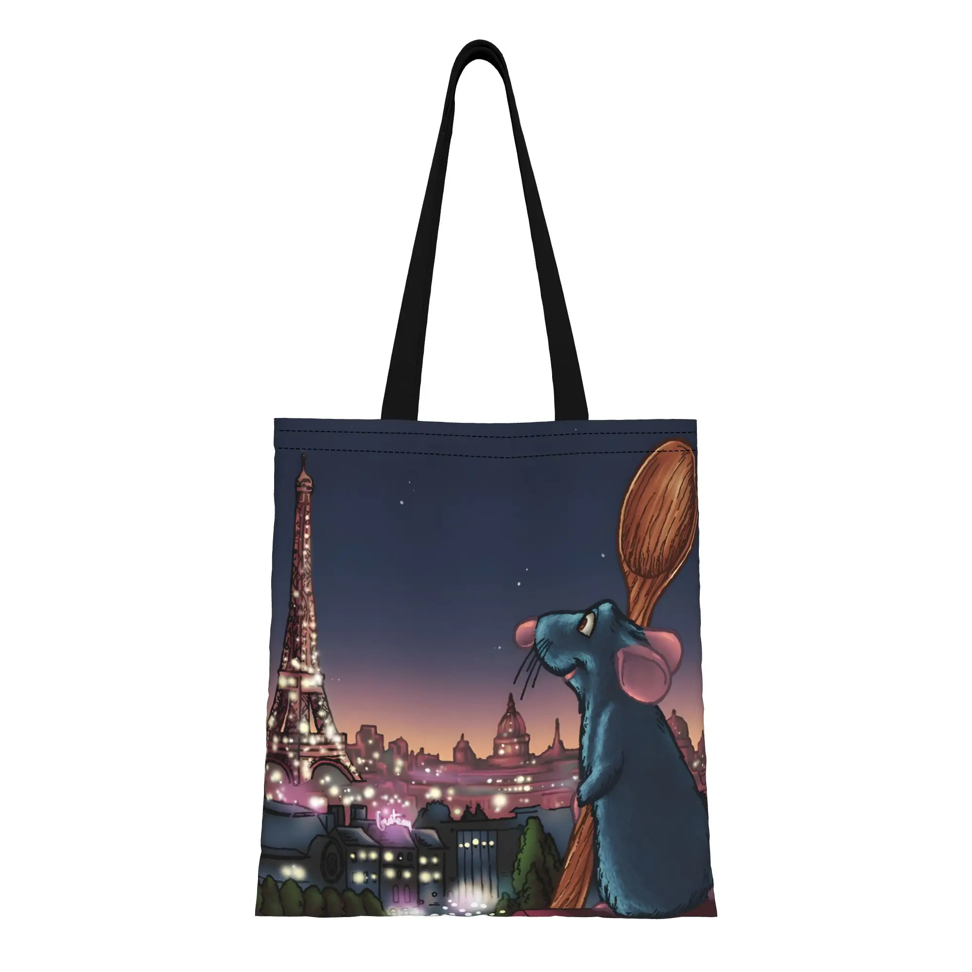 

1 шт. Холщовая сумка-тоут с изображением Реми из «Рататуя» в стиле «Парижская мечта при лунном свете», прочная, отличный подарок