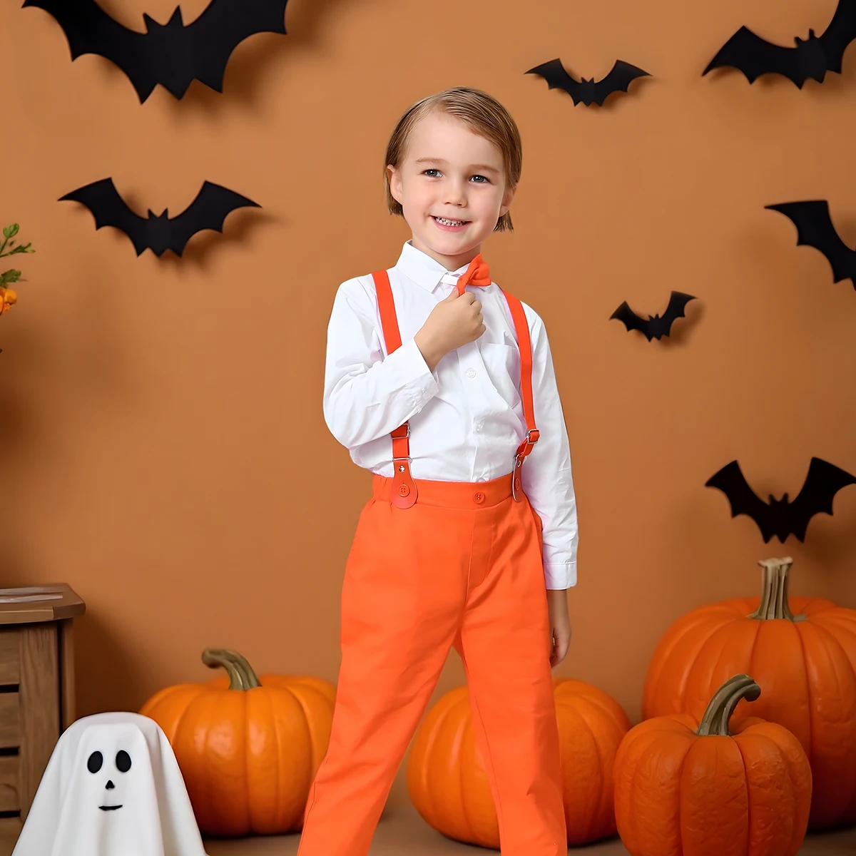 Baby Boy Halloween Outfit Set Suit for Kids Clothes Toddler Party Gift Infant Suspender Orange Formal Winter Photography Costume